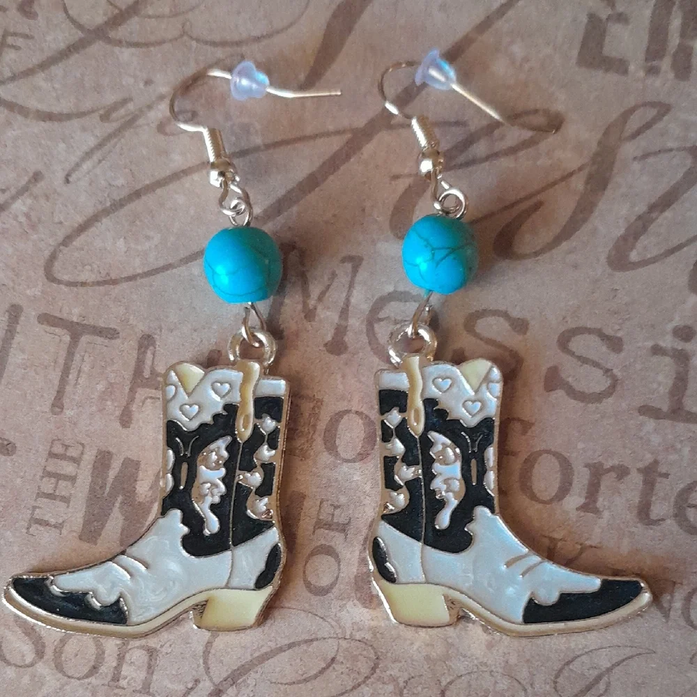 Cowboy Boot Earrings with Turquoise Beads